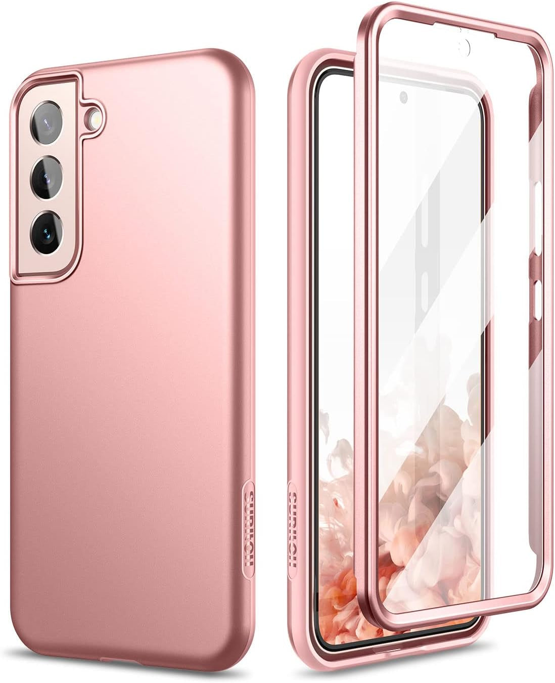 SURITCH for Samsung Galaxy S22 Case, [Built-In Screen Protector] Full Body Protection Shockproof Rugged Bumper Slim Soft Silicone Protective Cover for Galaxy S22 6.1 Inch (Green Mandala)  SURITCH Rose Gold  