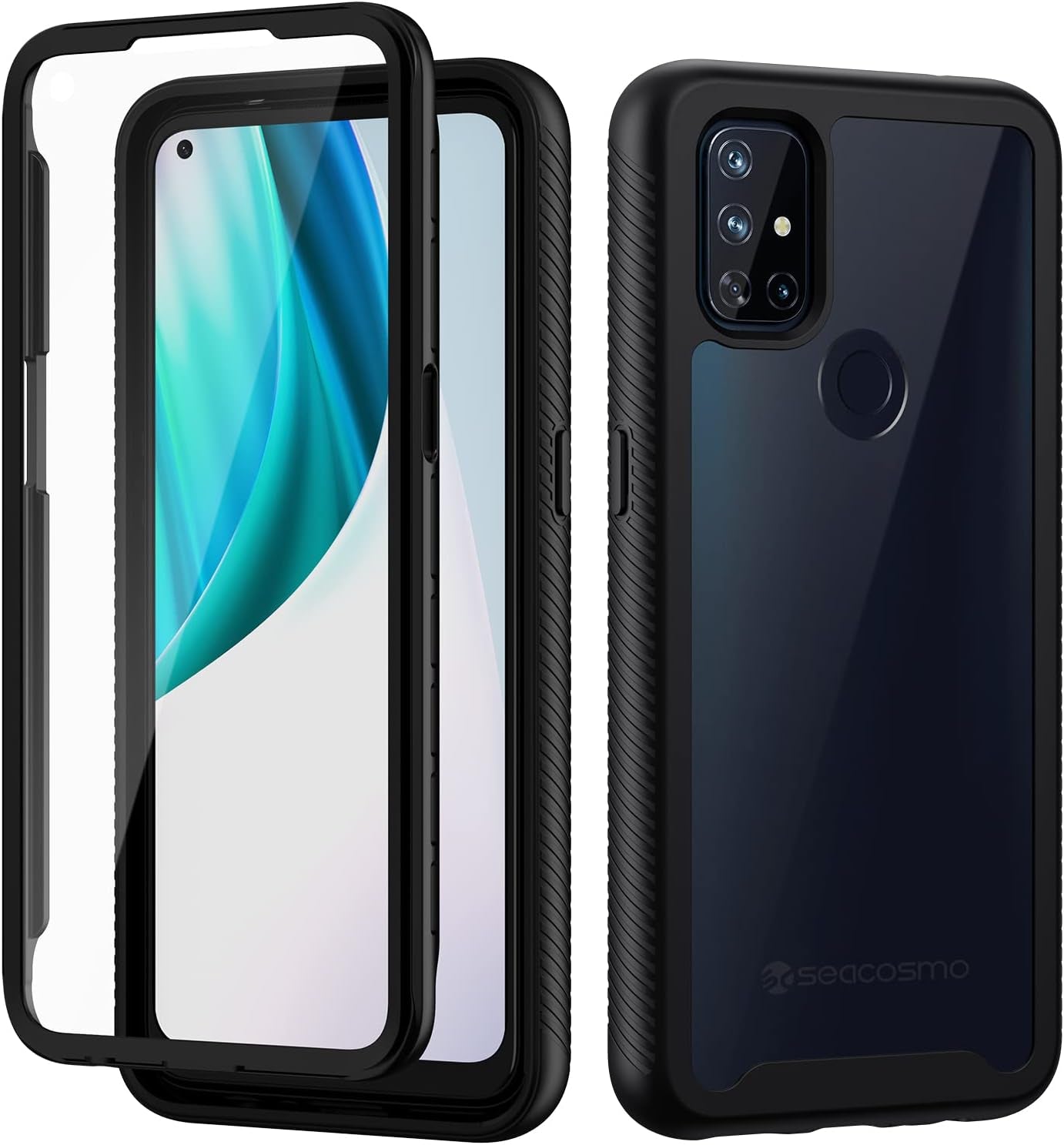 Seacosmo Case for Oneplus Nord N10 5G, Full Body Shockproof Cover [With Built-In Screen Protector] Slim Fit Bumper Protective Case for 1+ Nord N10 5G, Black/Clear  seacosmo   