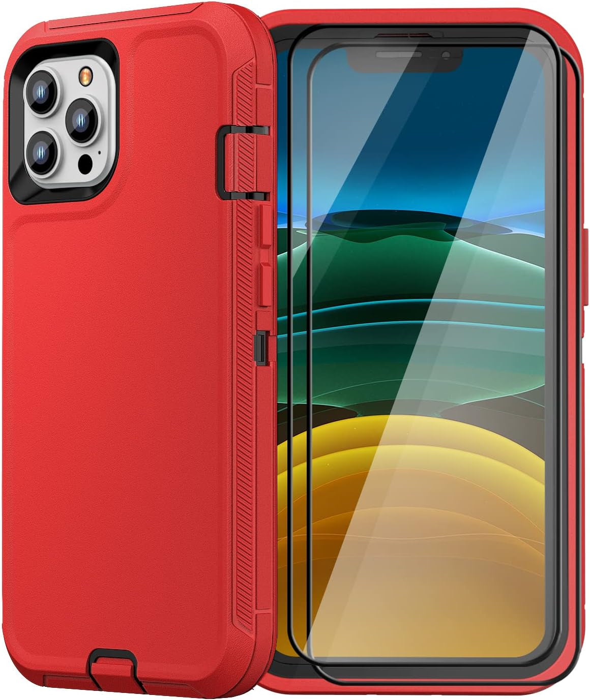 FEIYAR HOME Design for Iphone 11 Pro Max Case with 2 X Tempered Glass Screen Protector, Military Grade Full Body Drop Protective Shockproof Heavy Duty Case for Iphone 11 Pro Max 6.5 Inch (Black)  FEIYAR HOME Red Black  