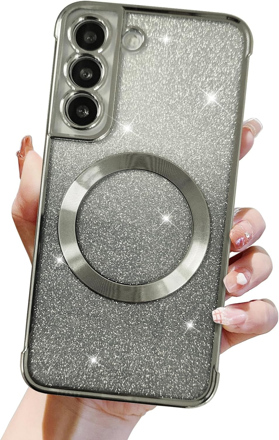 Eiyikof for Samsung Galaxy S22 Ultra Magnetic Glitter Case,Luxury Full Protection Glitter Bling Case with Camera Lens Protector Anti-Scratch Shockproof Soft Back Cover for Girls Women-Purple  Eiyikof   