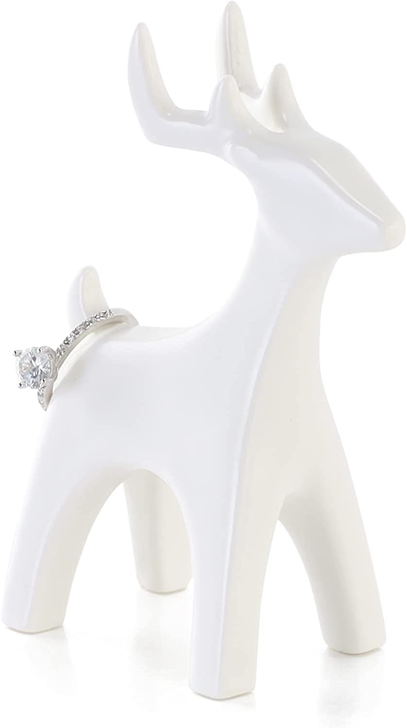 HOME SMILE Elephant Ring Holder for Jewelry,Engagement Wedding Ring Display Holder Stand Trinket Trays (Litltle White)  Trinket Trays Deer  