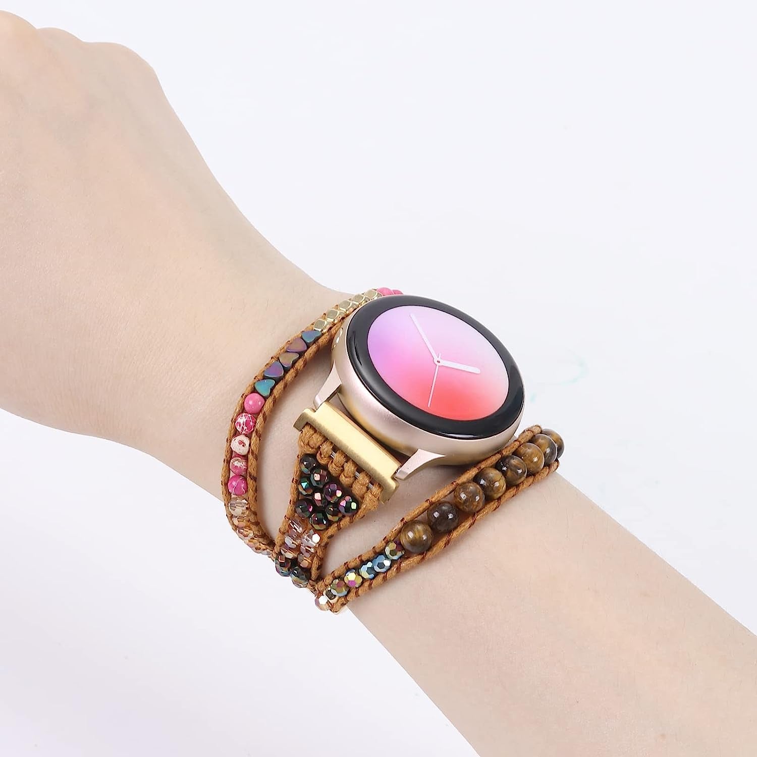 20Mm Boho Beaded Bracelet for Samsung Galaxy Watch 4/5 Band/Active 2 Watch Bands 40Mm 44Mm, Galaxy Watch 5 Pro Band, Multilayer Wraps Natural Stone Strap for Watch 4 Classic 42Mm 46Mm/Watch 3 41Mm  WONMILLE   