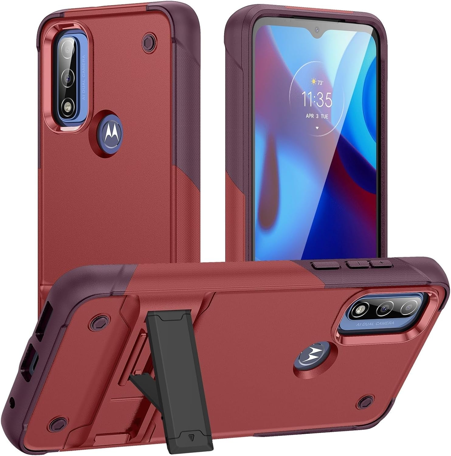ZIRIA Phone Case Compatible with Motorola G Pure/Moto G Power (2022)/Moto G Play (2023) Case with Kickstand, Rugged Full-Body Protection Case Military Grade Shockproof Case (Color : White+Black)  ZIRIA Red+Rose  