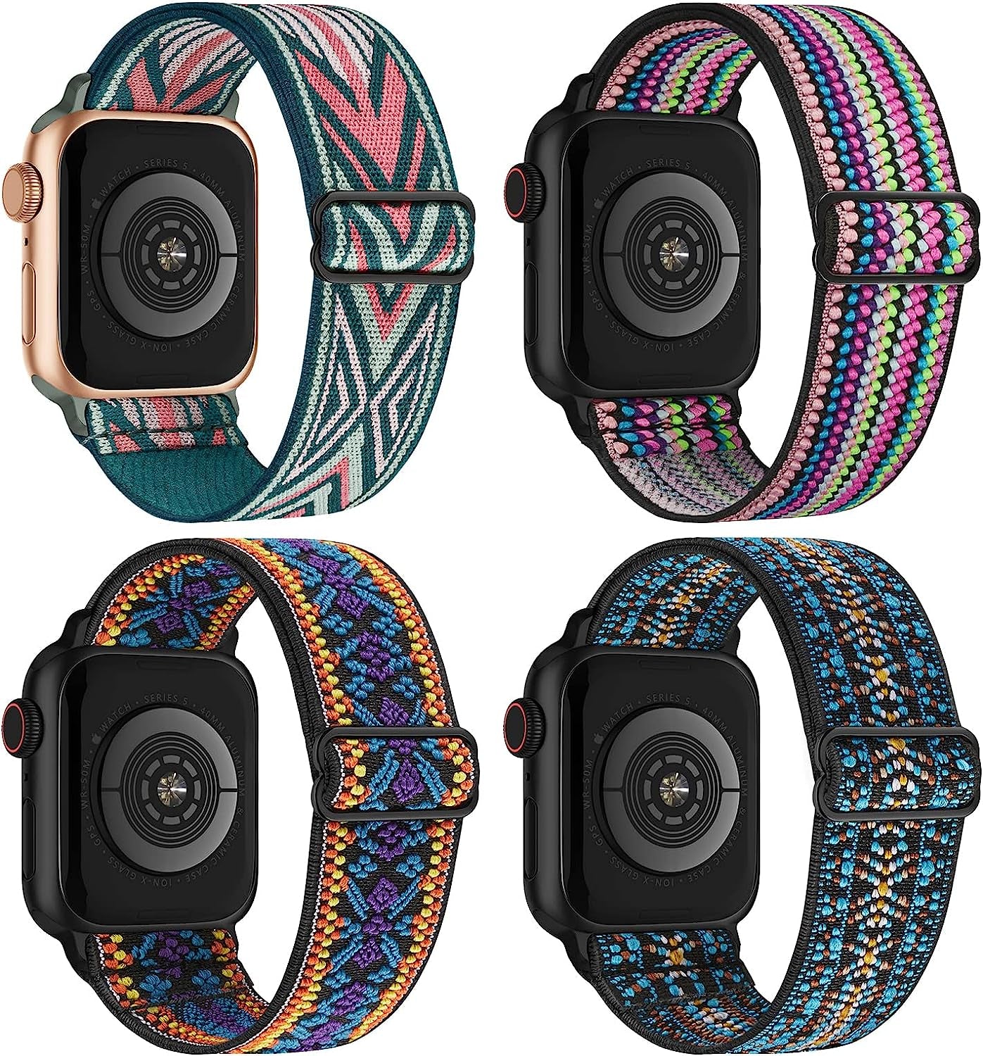 Stretchy Nylon Solo Loop Compatible with Apple Watch Band 38Mm 40Mm 41Mm 42Mm 44Mm 45Mm 49Mm Series 8/7/6/5/4/3/2/1/Se/Ultra  CCnutri 4Packs 38mm/40mm/41mm 