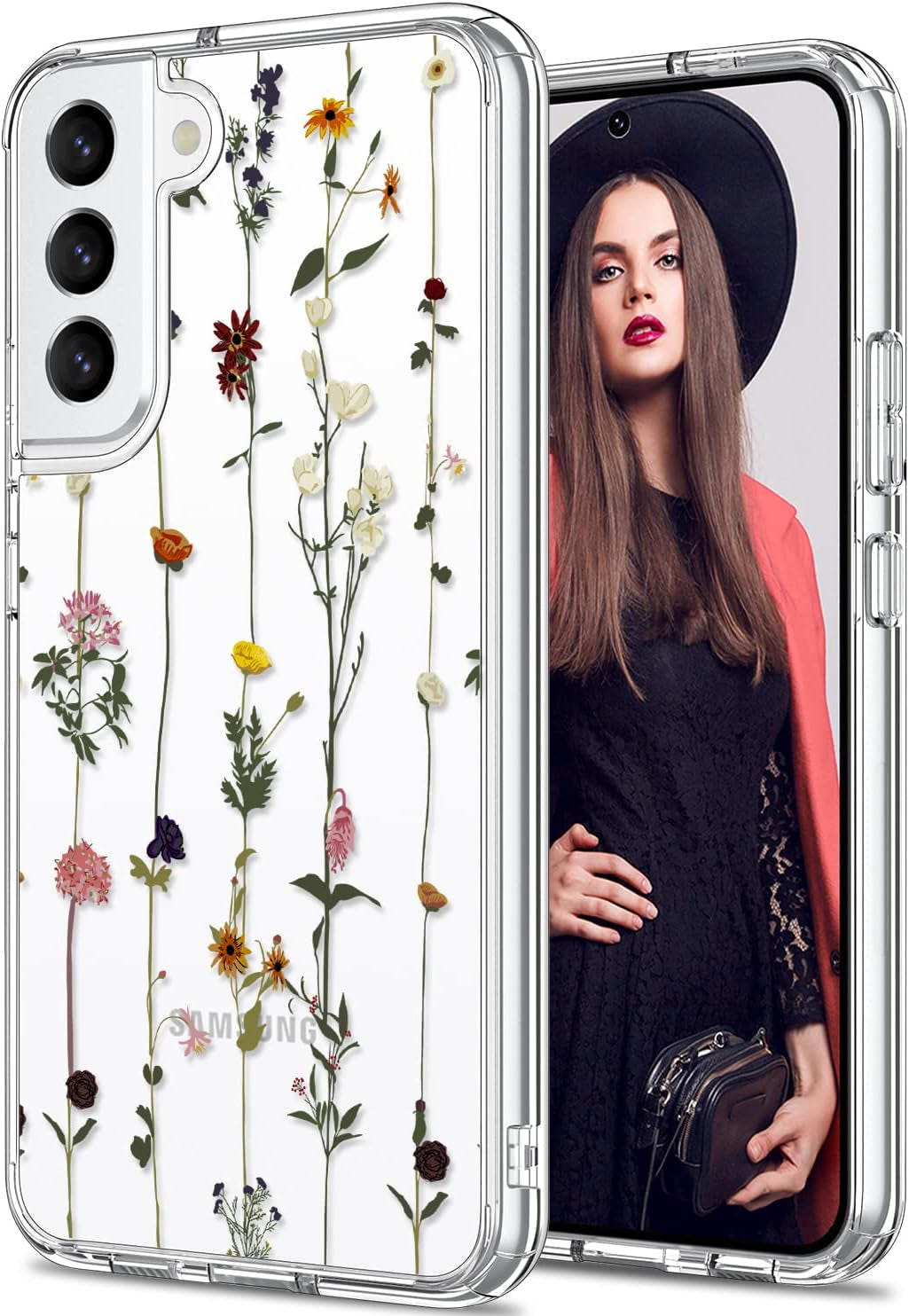 ICEDIO for Samsung Galaxy S22 Case,Slim Fit Crystal Clear Cover with Fashionable Designs for Girls Women,Durable Rugged Protective Phone Case for Samsung Galaxy S22 6.1" Cute Flower Garden  ICEDIO Elegant Floral Flower  