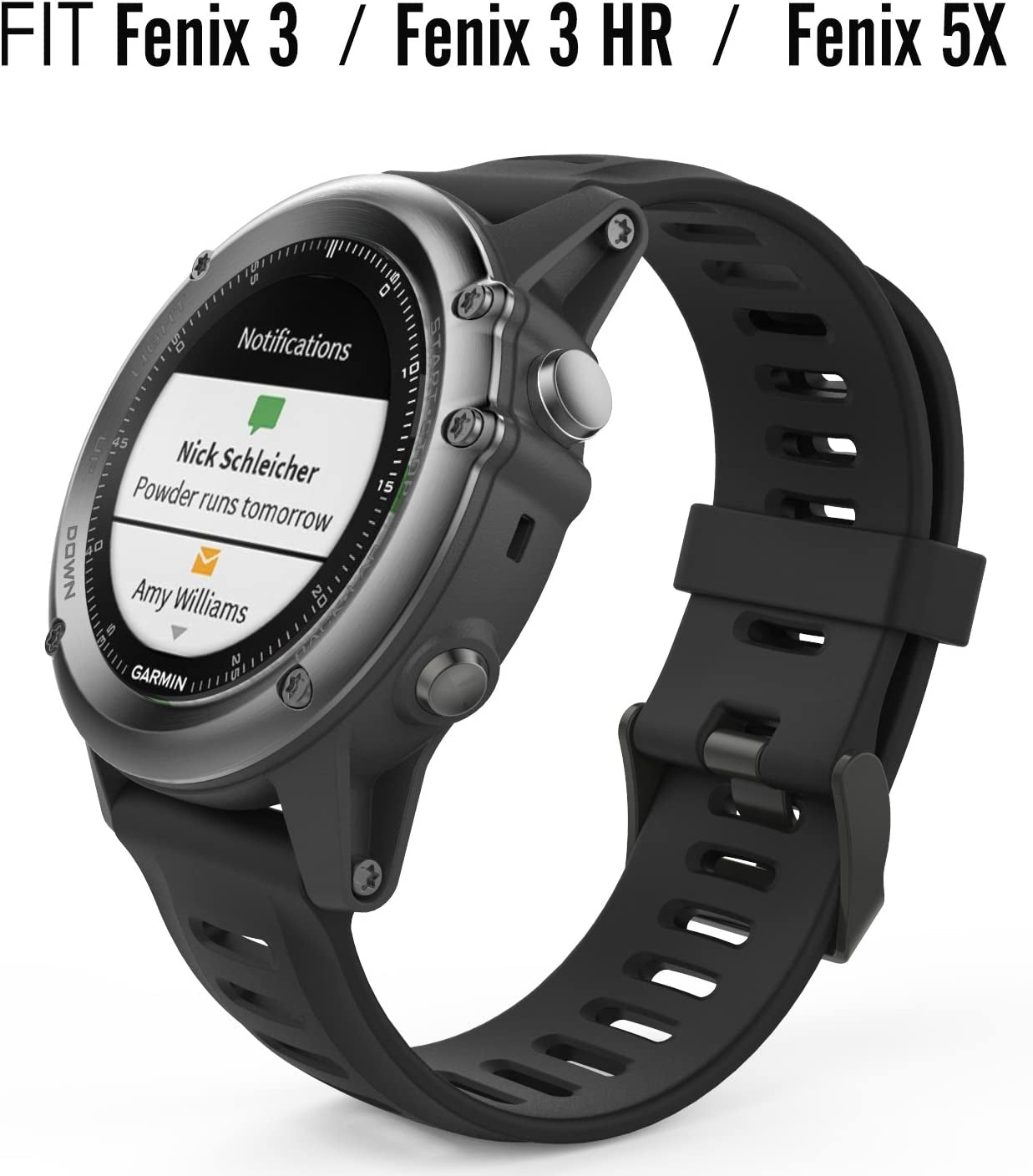 Moko Band Compatible with Garmin Fenix 3/Fenix 5X, Soft Silicone Replacement Watch Band Fit Garmin Fenix 3/Fenix 3 Hr/Fenix 5X/5X Plus/D2 Delta Px/Descent Mk1 Smart Watch - Black  MoKo   