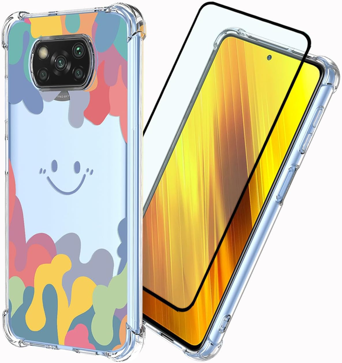 DFTCVBN Case for Xiaomi Poco X3/Poco X3 Pro Case, Poco X3 NFC Case with Screen Protector Clear Rainbow Colorful Oil Painting Smiley Shockproof TPU Phone Cover for Xiaomi Poco X3 Pro Doodle Smile  DFTCVBN   