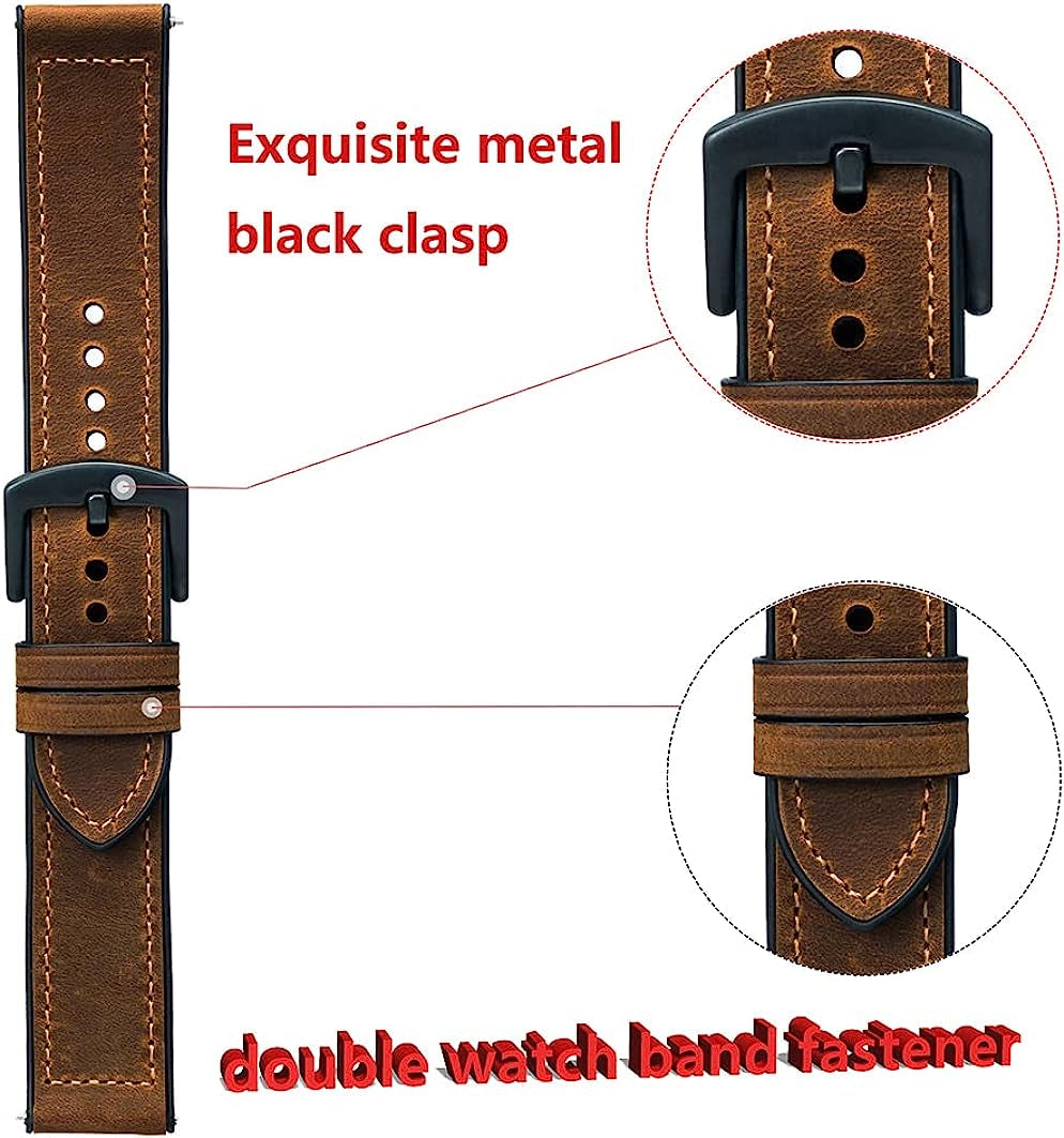 GARTOO Leather Watch Band for Garmin Instinct/Instinct 2 Solar, Soft Genuine Leather with Silicone Sweatproof Wrist Strap for Garmin Instinct Tactical/Tide/Esports/Instinct Solar-Max Wrist 8.1"  GARTOO   