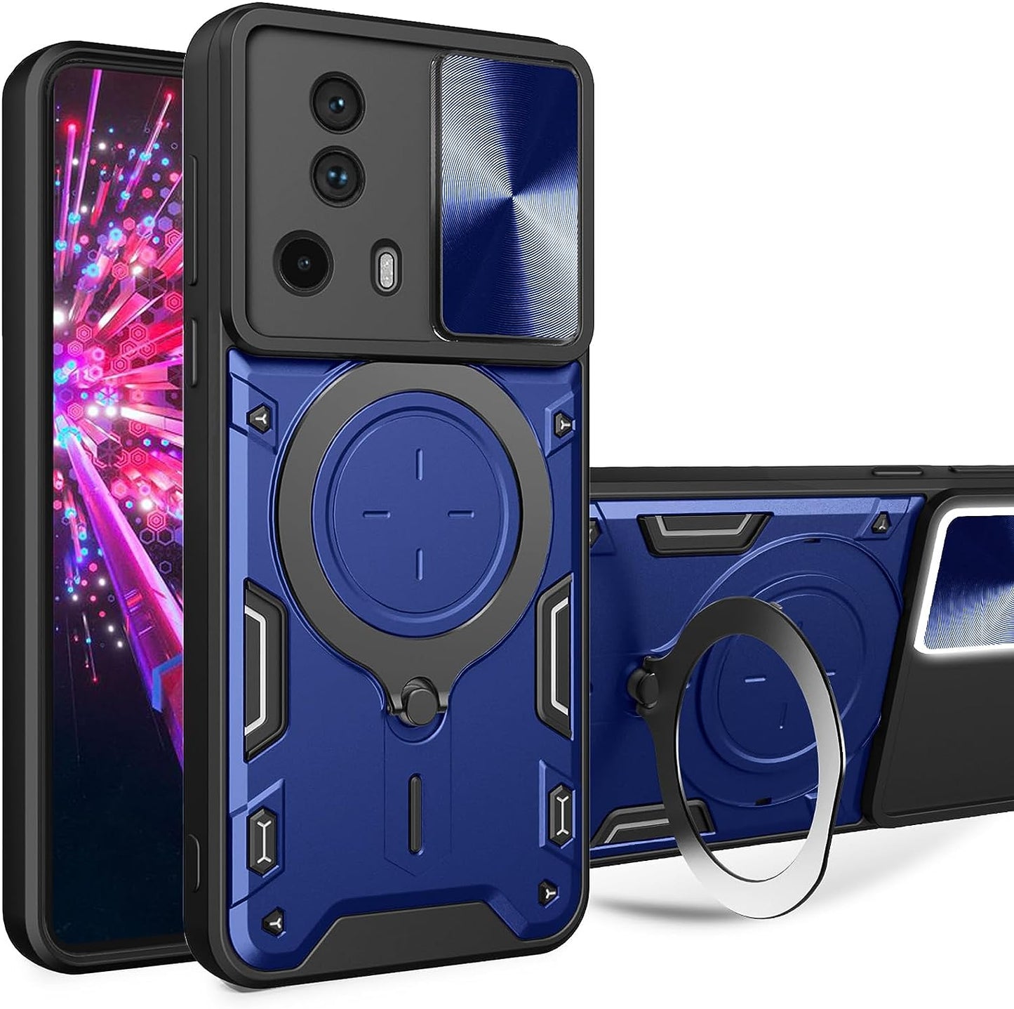 Ysnzaq Case for Xiaomi 13 Lite/Civi 2 with Ring Magnetic Kickstand, [Military Grade Drop Protection] with [Sliding Camera Cover] for Xiaomi 13 Lite/Civi 2 6.55" CQ Purple  Ysnzaq Navy  