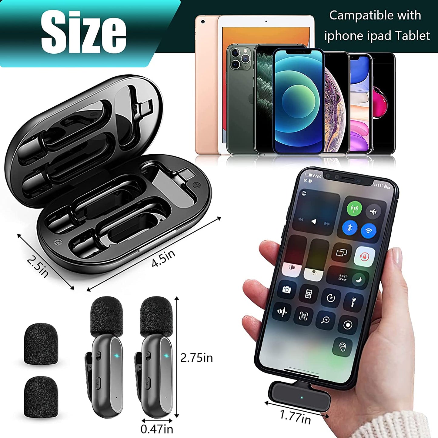 Wireless Microphones, 2 Pcs Wireless Lavalier Microphones with Charging Case , Professional Wireless Lavalier Microphone for Iphone and Ipad for Recording, Live Stream, Youtube, Facebook (Black)  OPULENO   