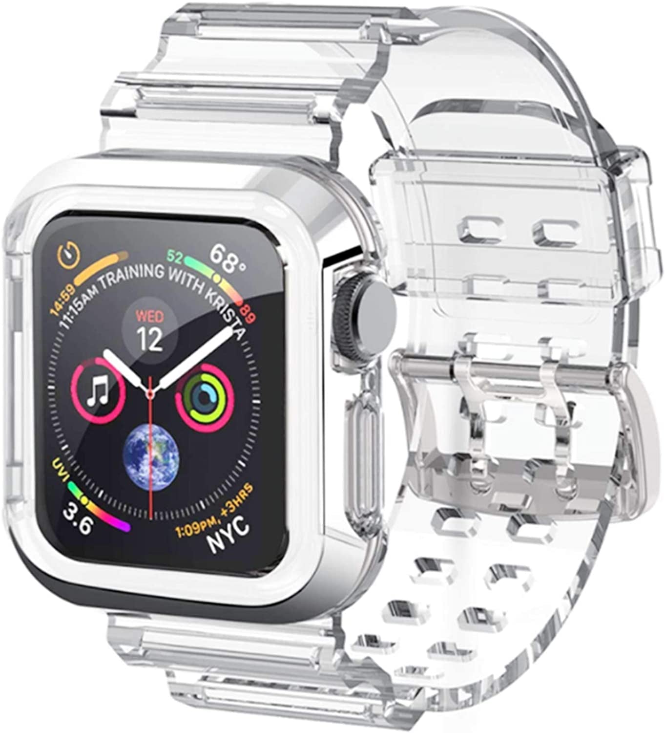 Kaihang Compatible for Apple Watch Band, Crystal Clear Iwatch Band Strap with Rugged Bumper Case 38Mm/40Mm/41Mm/42Mm/44Mm/45Mm/49Mm Bands for Apple Watch Series SE/8/7/6/5/4/3/2  Kaihang Transparent 42mm/44mm 