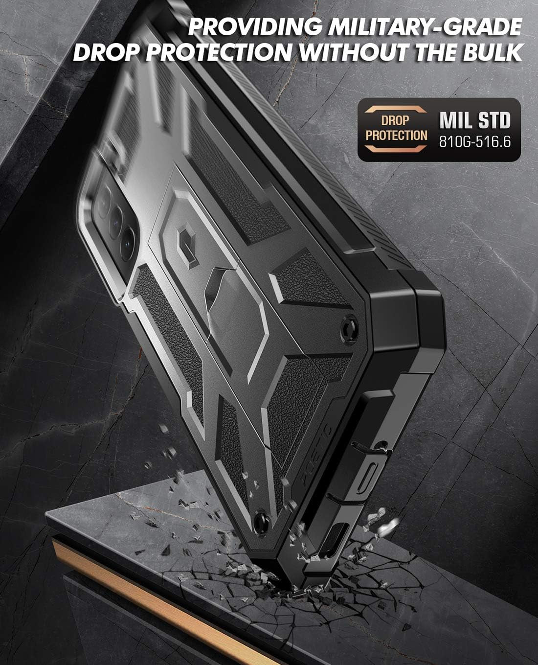 Poetic Spartan Samsung Galaxy S21+ plus 5G 6.7" Case, Fingerprint ID Compatible, Shockproof Protective Cover, Kickstand, Metallic Gun Metal  Poetic   