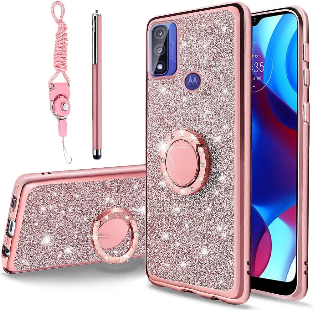 B-Wishy for Moto-G Pure Phone Case,Moto G-Power 2022 Case with Kickstand Ring Holder,Square Rivet for Girls Women Anti-Shock Slim Shockproof TPU Cover Phone Case for Moto G Play 2023(Y Black)  B-wishy Black  