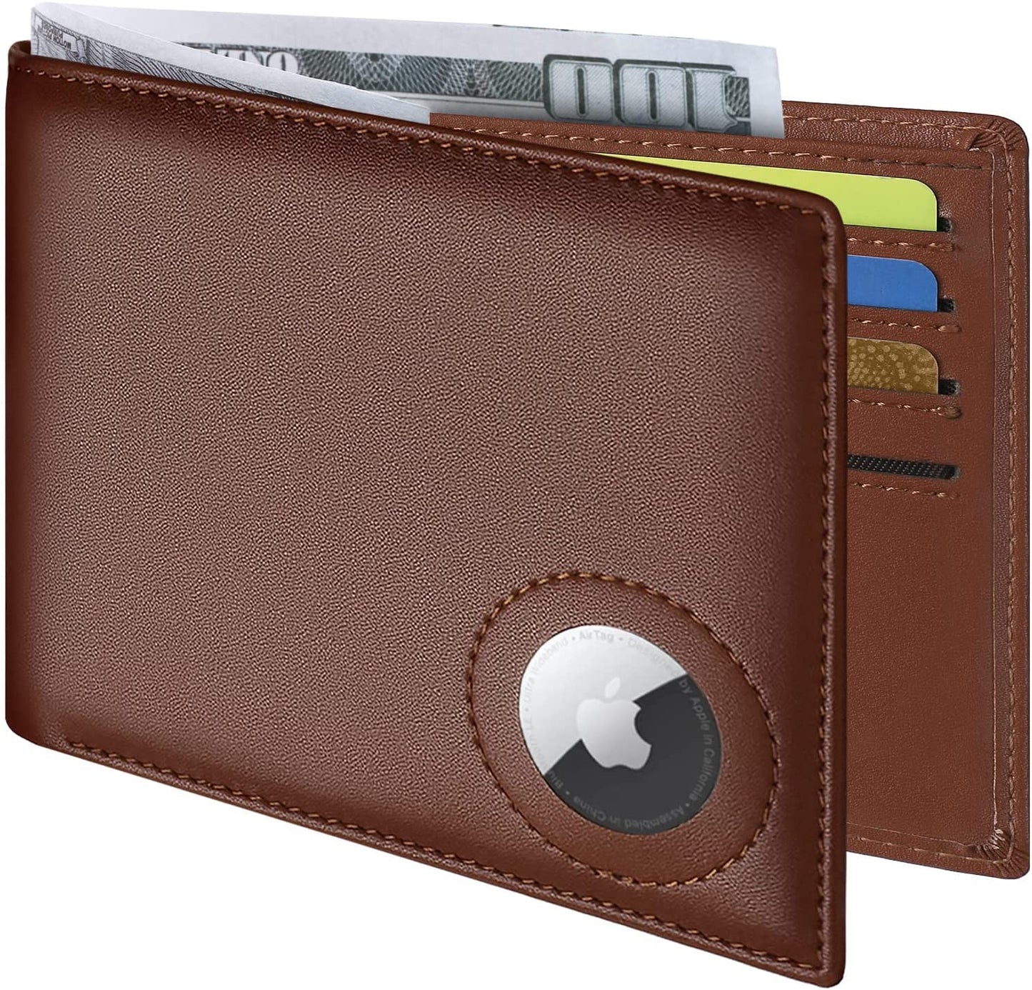 GIPUSSON Slim Leather Wallet for Men Airtag Hidden,Large Bifold Mens Wallet RFID Blocking with ID Windows,Credit Card Holder for Men Wallet  GIPUSSON 8001-B-Dark Brown-1  