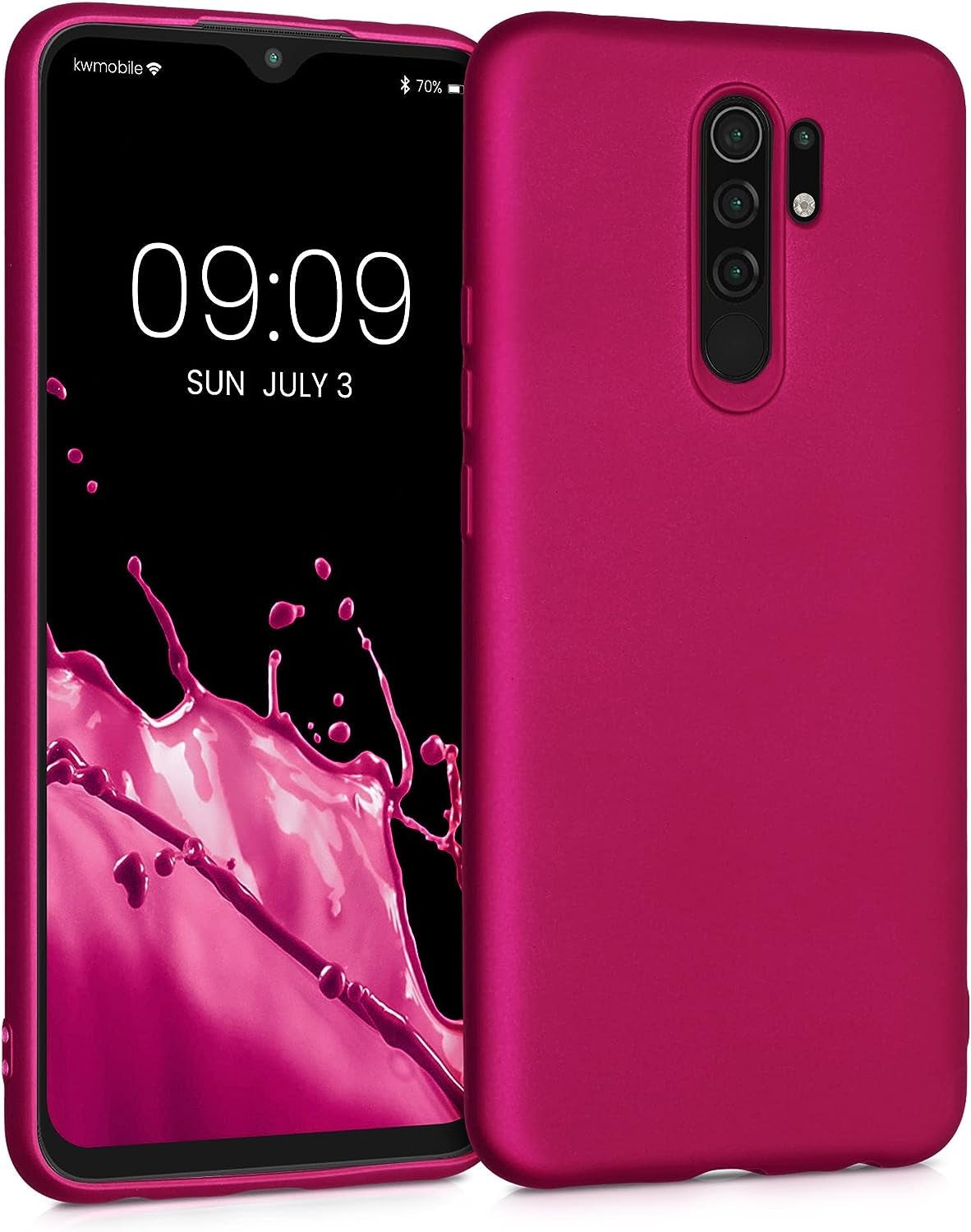 Kwmobile Case Compatible with Xiaomi Redmi 9 Case - Protective Slim TPU Phone Cover - Soft Matte Finish - Black Matte  KW-Commerce Metallic Pink  