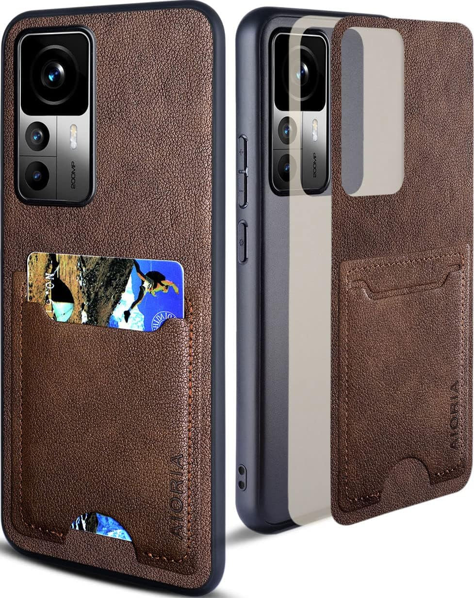 AIORIA for Xiaomi 12T Pro Case, with Card Holder Premium Leather Phone Cover Retro Card Slot Full Protective Case for Xiaomi 12T Pro 5G (Orange)  AIORIA Coffee  