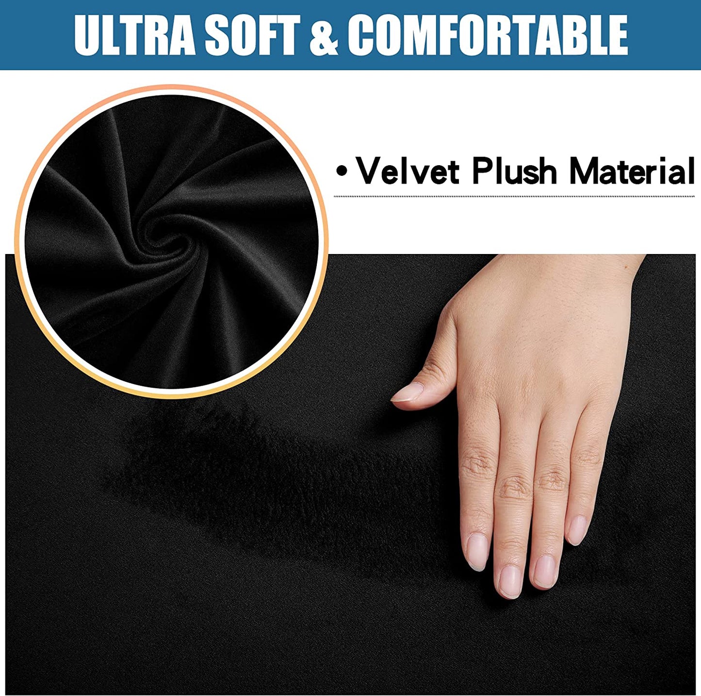 Smiry Original Velvet Dining Chair Seat Covers, Stretch Fitted Dining Room Upholstered Chair Seat Cushion Cover, Removable Washable Furniture Protector Slipcovers with Ties - Set of 2, Black  smiry   