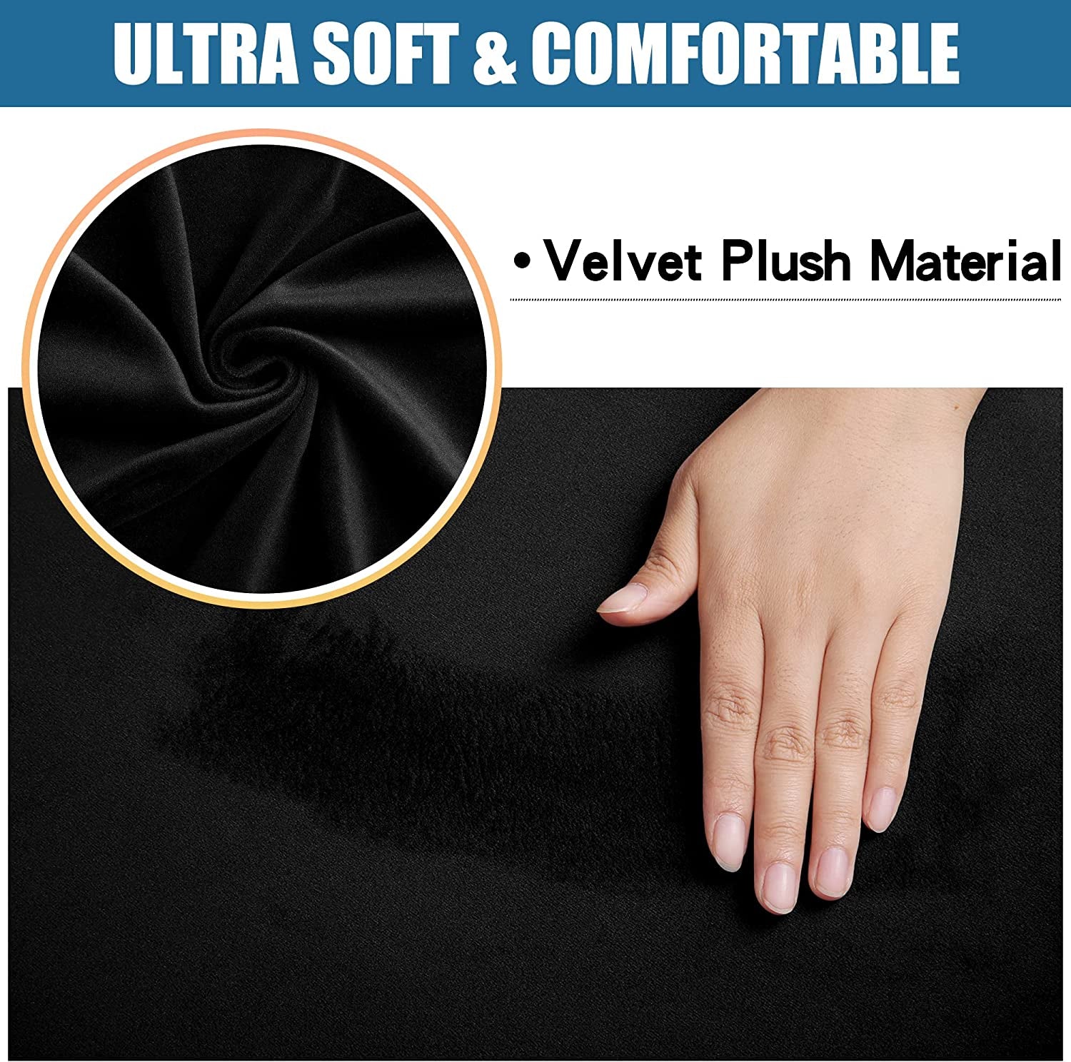 Smiry Original Velvet Dining Chair Seat Covers, Stretch Fitted Dining Room Upholstered Chair Seat Cushion Cover, Removable Washable Furniture Protector Slipcovers with Ties - Set of 2, Black  smiry   