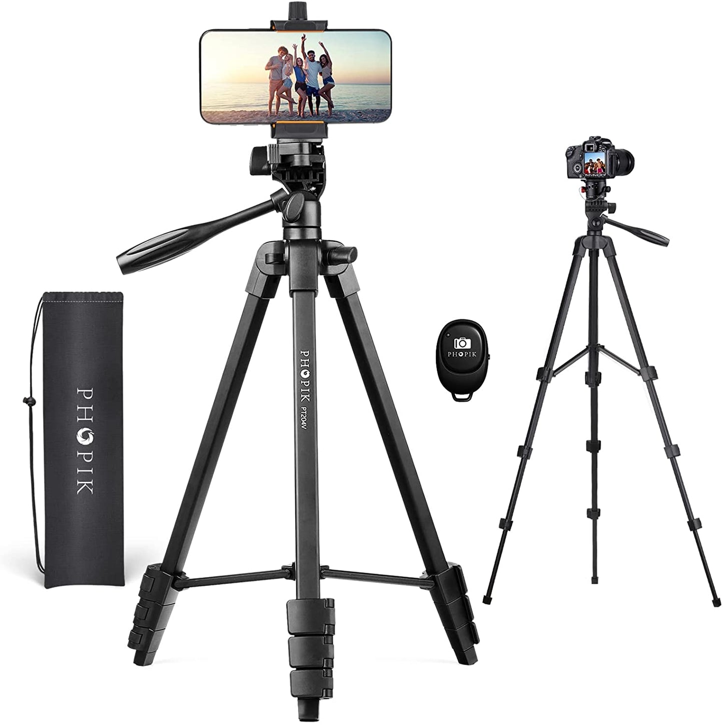 PHOPIK Phone Tripod Stand : Selfie Stick Tripod,Phone Tripod Extendable Camera & Cell Phone Tripod Stand for Iphone & Android Phone, Heavy Duty Aluminum, Lightweight  PHOPIK PT204V  