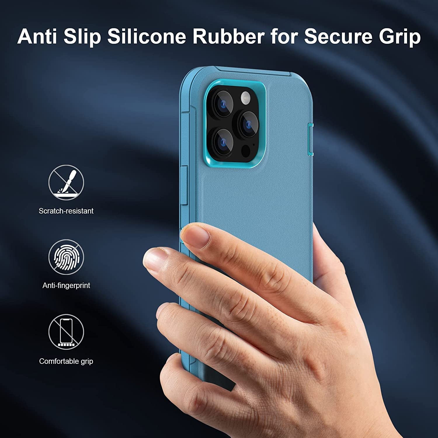 For Iphone 14 Pro Max Case with Full Body Protection, Heavy Duty Shockproof Military Grade 3 in 1 Silicone Rubber with Hard PC Rugged Durable Phone Cover for 14 Pro Max 6.7 Inch. (Teal Ltblue)  Sansunto   