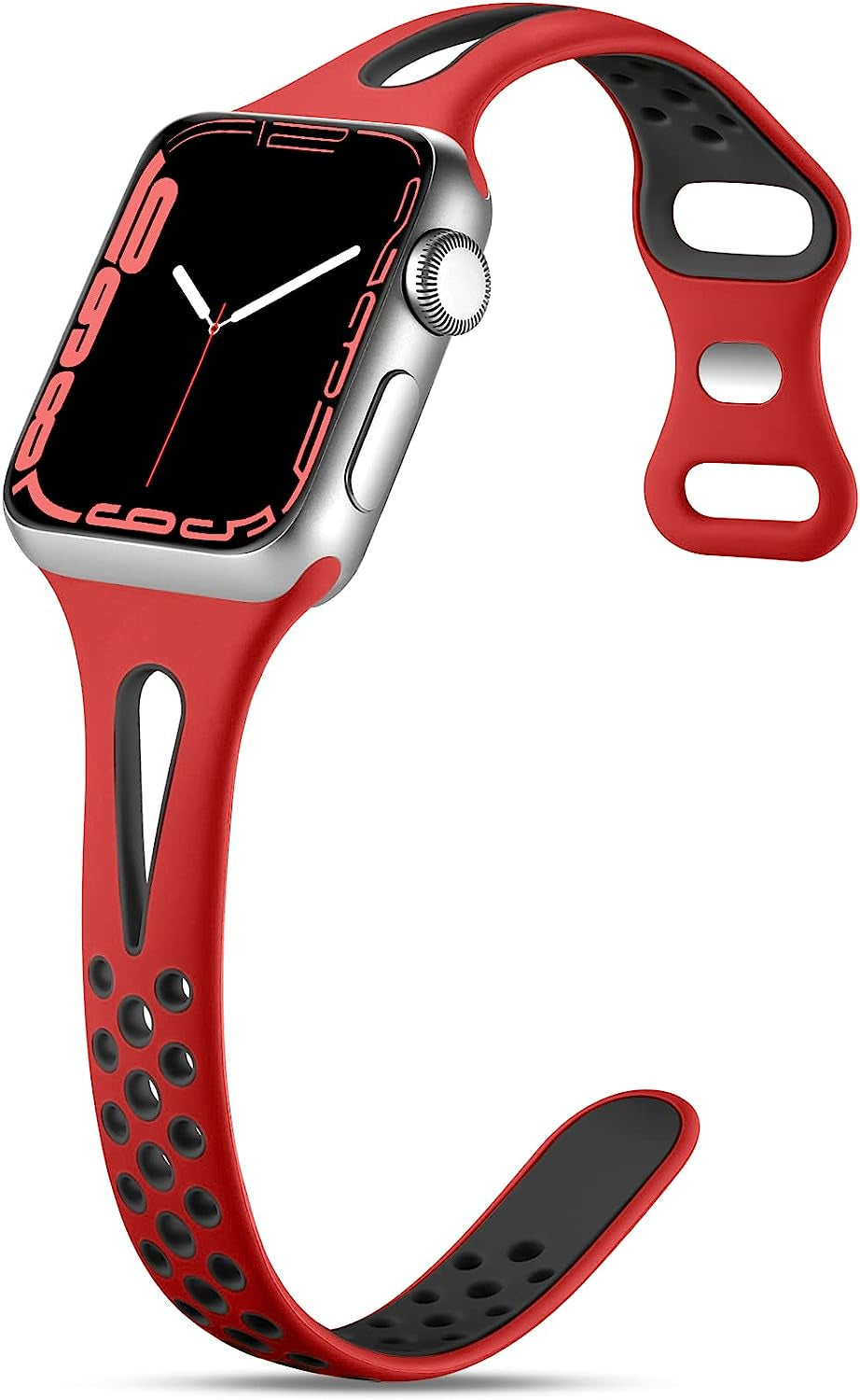 Getino Compatible with Apple Watch Band 40Mm 38Mm 41Mm 42M 44Mm 45Mm 49Mm for Women Men Iwatch SE Ultra Series 8 7 6 5 4 3 2 1, Stylish Durable Breathable Soft Silicone Slim Sport Replacement Bands  Getino Black/Red 38mm/40mm/41mm 