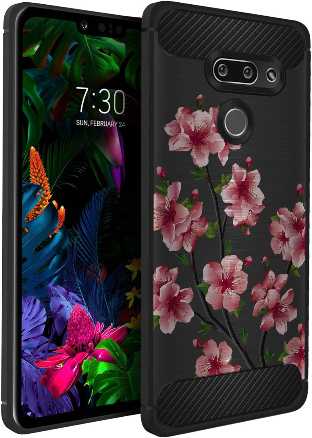 Casesondeck Case Compatible with [LG G8 Thinq/Lg G8] Tribal Floral Matte TPU Flexible Carbon Fiber Textured (Buffalo Western)  CasesonDeck Pink Blossom  