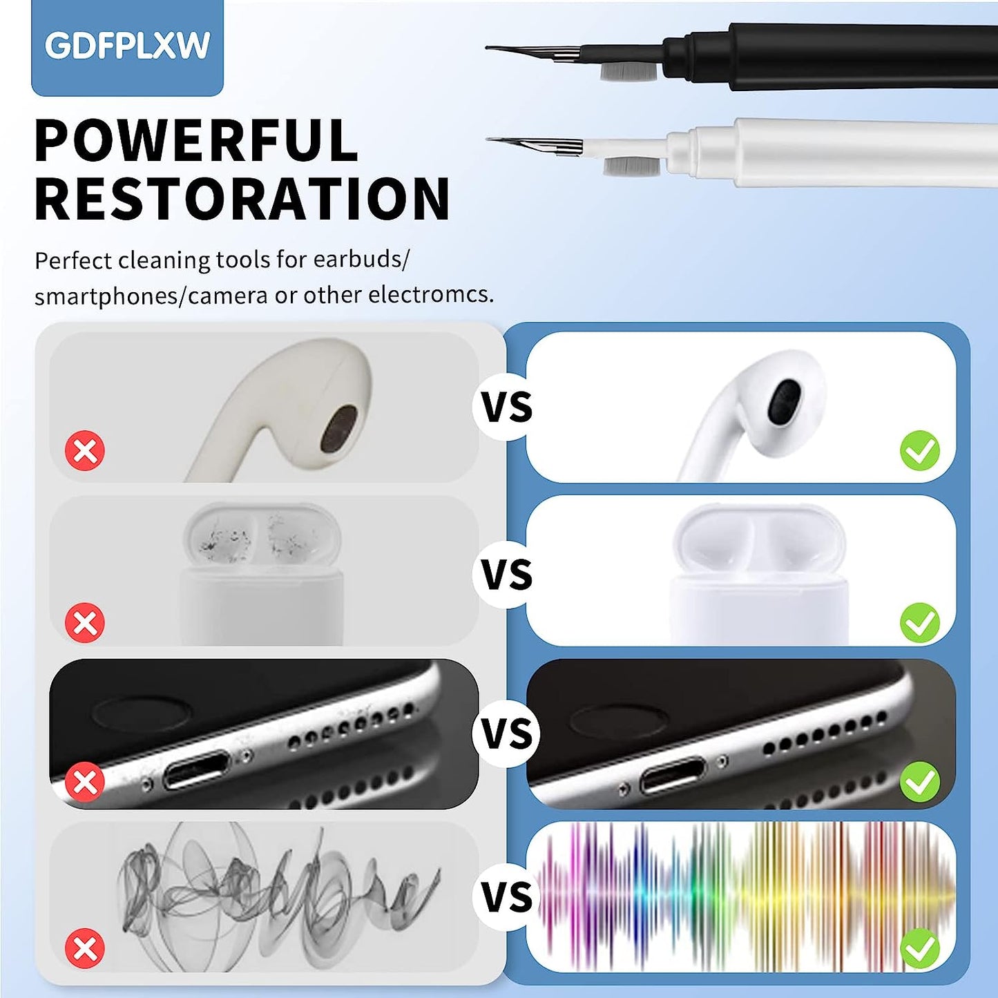 GDFPLXW Airpod Cleaner Kit，2 Pack Earbud and Phone Cleaner Kit for Airpods Pro 1 2 3 Soft Brush and Flocking Sponge for Deep Cleaning Portable and Easy to Use(Couple Style)  GDFPLXW   