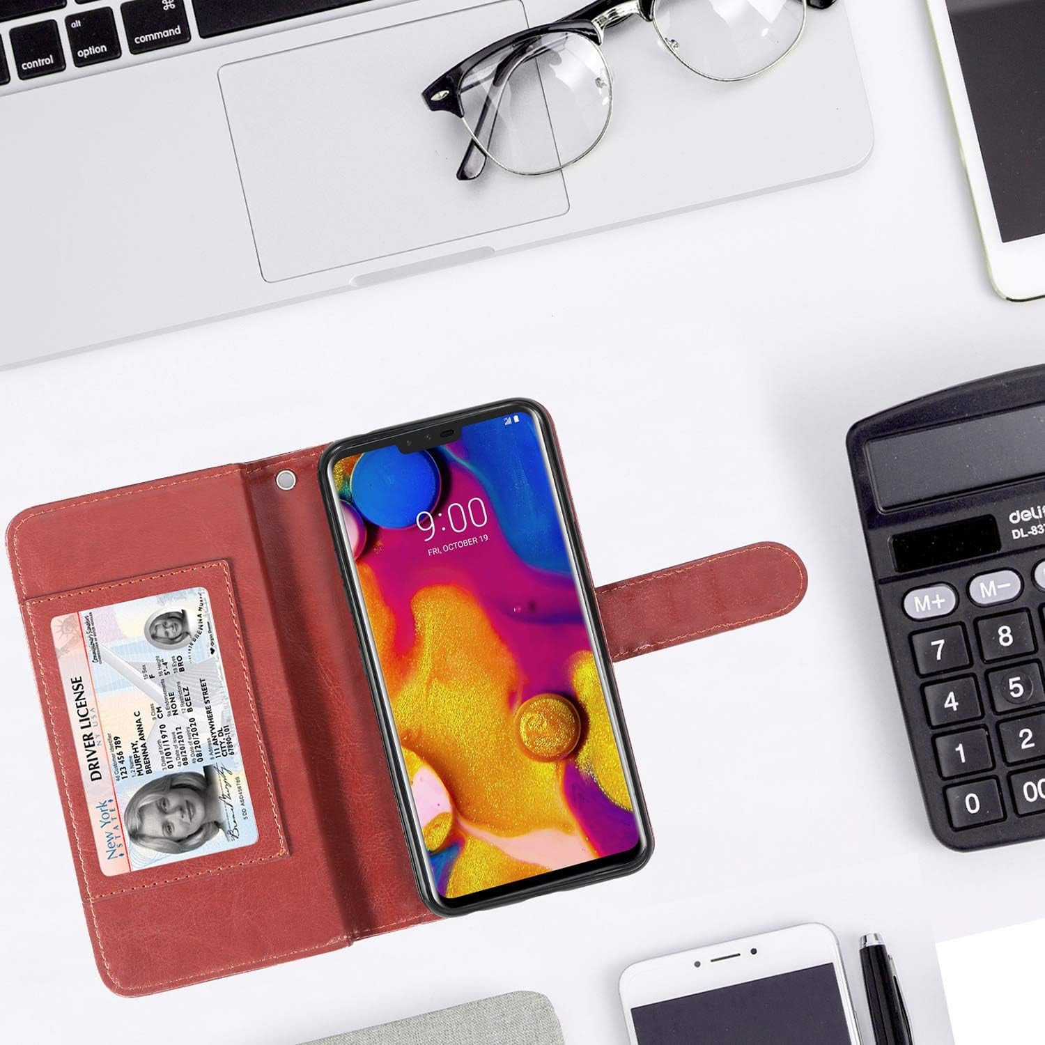 TILL for LG V40 Thinq / V40 Storm Case, LG V40 Thinq / V40 Storm [PU Leather] Flip Wallet Case [Cash & Card Slot Holder] [Kickstand] Detachable Magnetic Folio Protective Case Cover [Brown]  TILL   