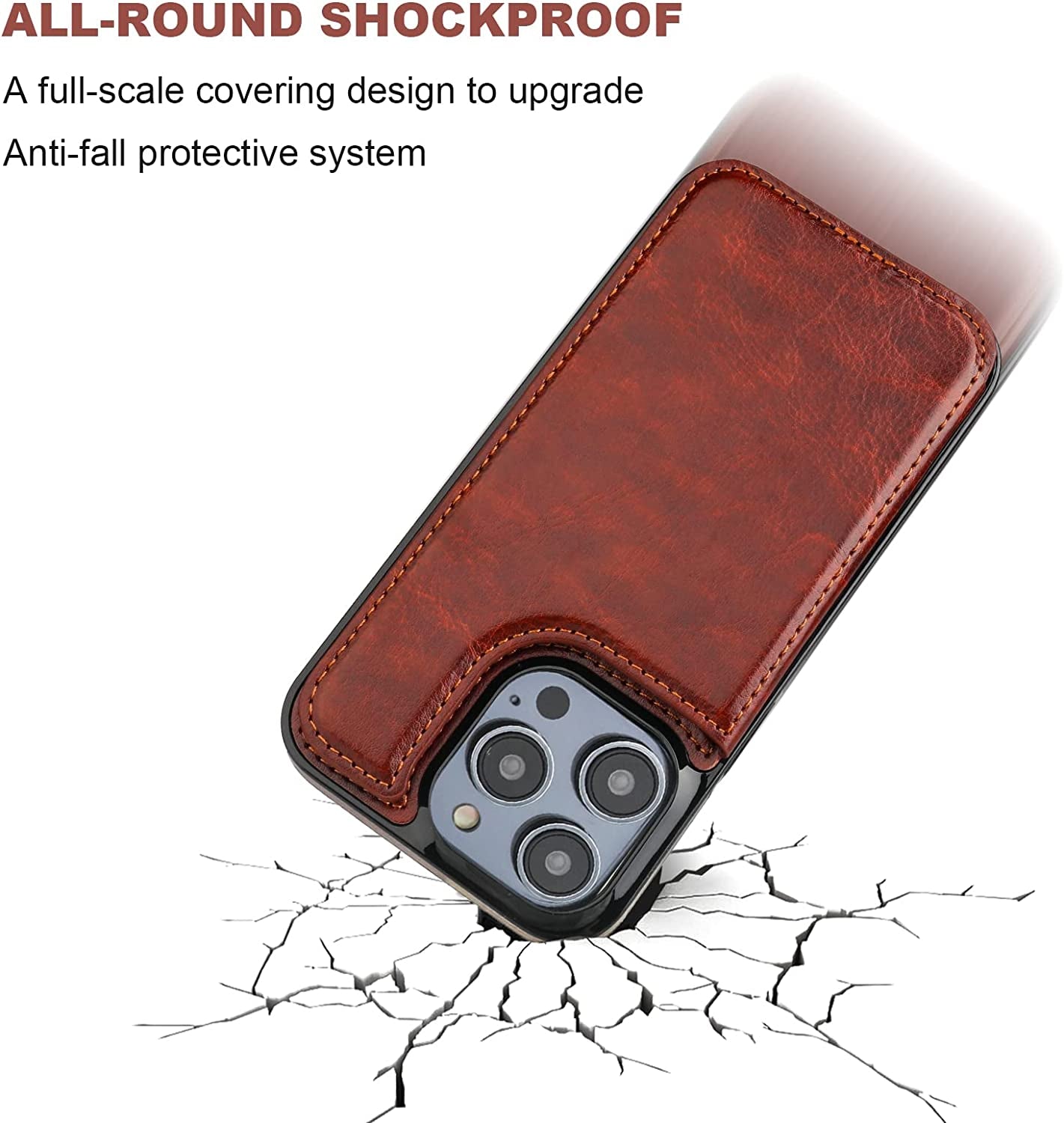Onetop Compatible with Iphone 14 Pro Wallet Case with Card Holder, PU Leather Kickstand Card Slots Case, Double Magnetic Clasp and Durable Shockproof Cover 6.1 Inch (Brown)  Onetop   