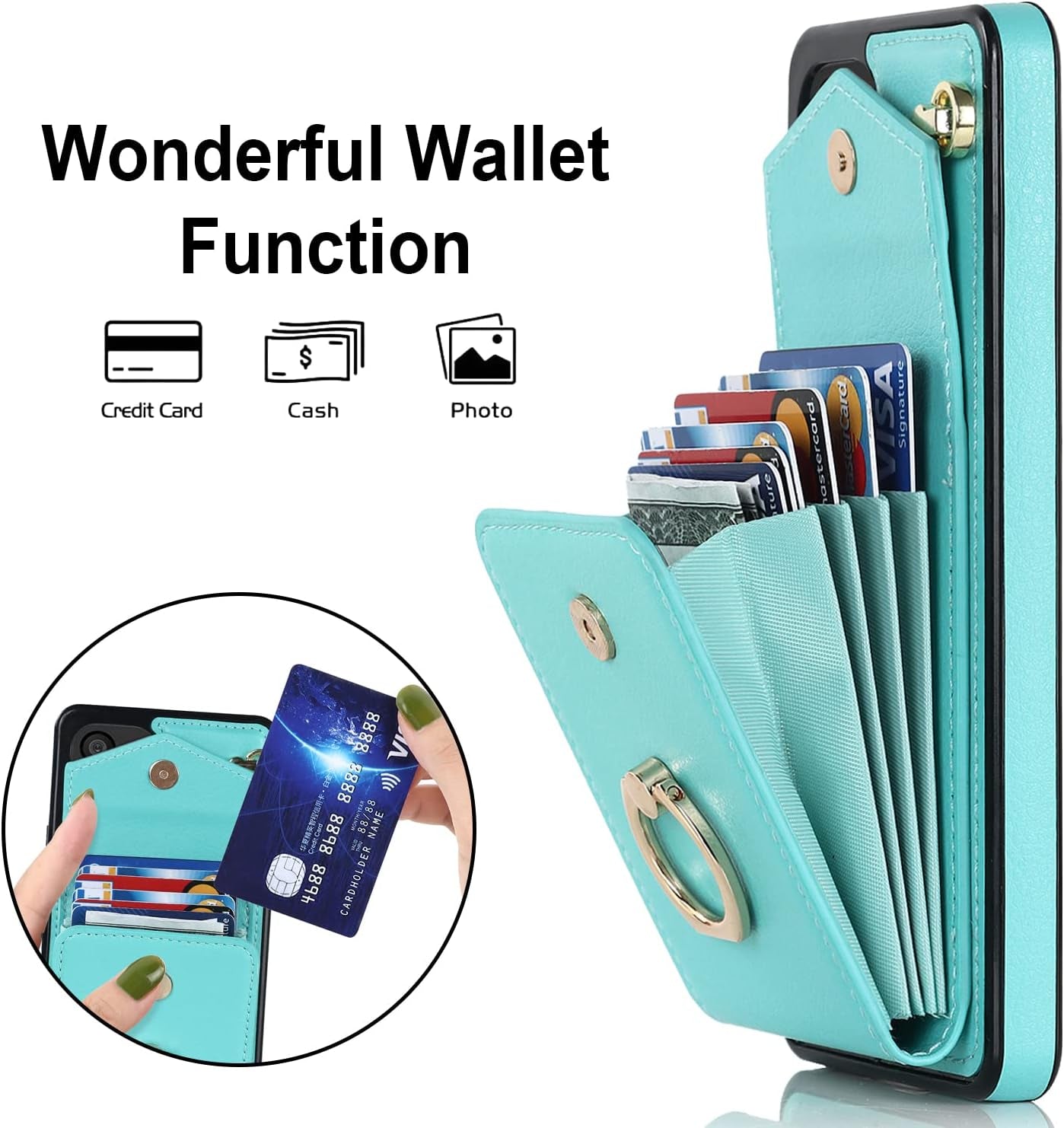 Asuwish Phone Case for Samsung Galaxy A53 5G Wallet Cover with Tempered Glass Screen Protector and RFID Blocking Ring Credit Card Holder Cell Accessories a 53 G5 53A SM A536U 6.5" 2022 Women Men Teal  Asuwish   