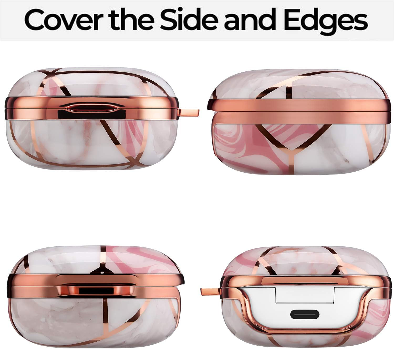 BAISRKE Cute Galaxy Buds Live Case Cover, Shiny Chrome Geometric Marble Case with Keychain Full Protective Shockproof Hard Case Cover for Samsung Galaxy Buds Live/Galaxy Buds Pro - Pink  BAISRKE   