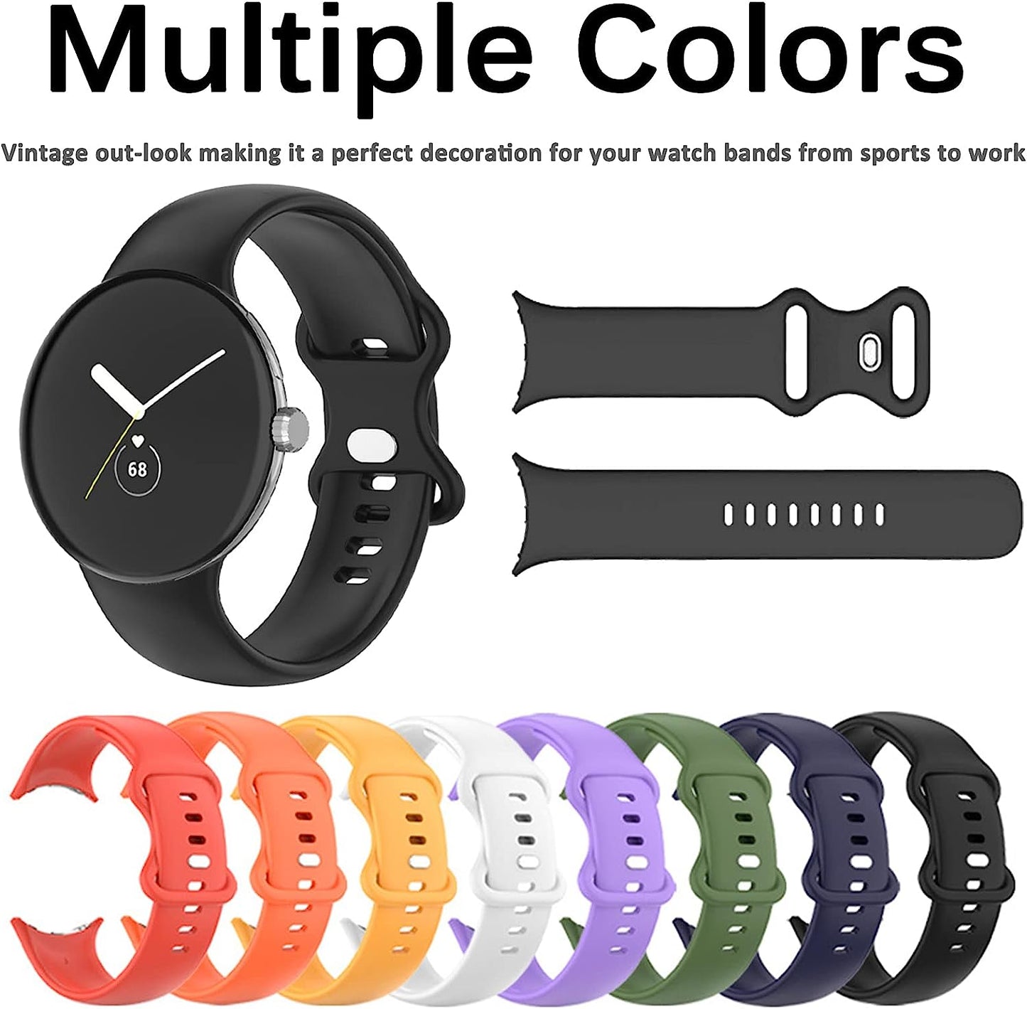 Miimall Compatible for Google Pixel Watch Band, Soft Silicone Sport Wristband for Men Women, Breathable Lightweight Replacement Strap Bracelet for Pixel Watch, 2022(Black-Large)  Miimall   