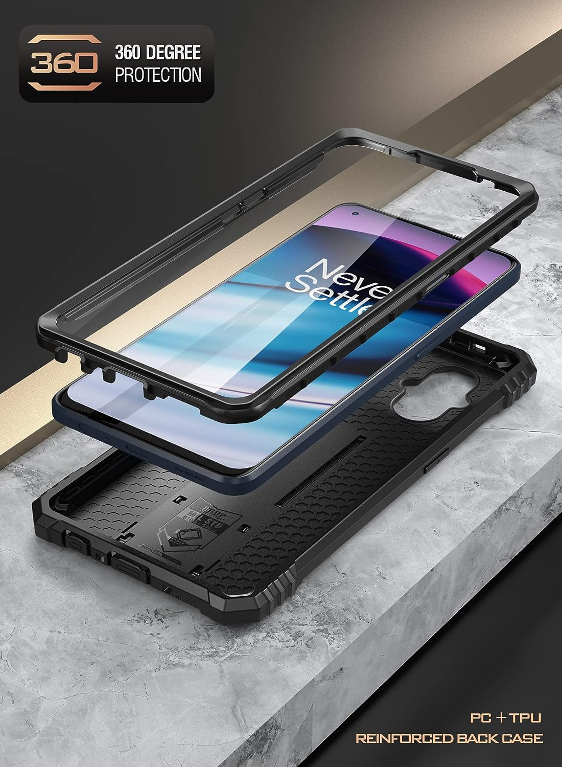 Poetic Revolution Series Case for Oneplus Nord N20 5G, [6FT Mil-Grade Drop Tested], Full-Body Rugged Dual-Layer Shockproof Protective Cover with Kickstand and Built-In-Screen Protector, Black  Poetic   