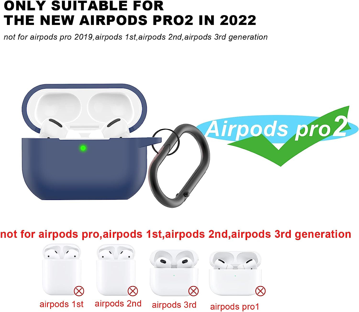 AGAOSH for Airpods Pro 2Nd Generation Case Cover with Keychain,Soft Silicone Skin Cover Protective Case for New Apple Airpods Pro Gen 2 Case 2022 Charging Case for Women Men Girl [Front LED Visible]  AGAOSH   