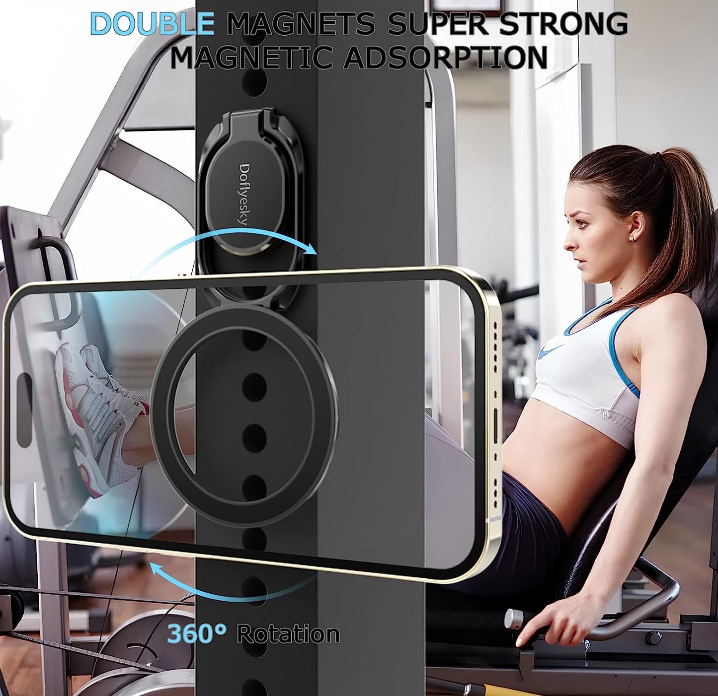 Magnetic Phone Ring Holder with Magsafe, Double Adjustable Gym Finger Ring Grip and Stand, Removable Phone Grip, for Iphone, Ipad and Smartphones, Compatible with Magnetic Car Mount (Gun Black)  Doflyesky   