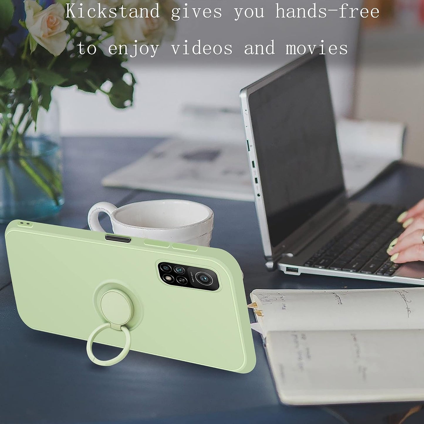 Coqibel Liquid Silicone Case for Xiaomi Mi 10T/ Xiaomi Mi 10T Pro [360° Ring Kickstand and Car Mount Function], Cover with Microfiber Liner Has Slim Full Body Protection – Tea Green  Coqibel   