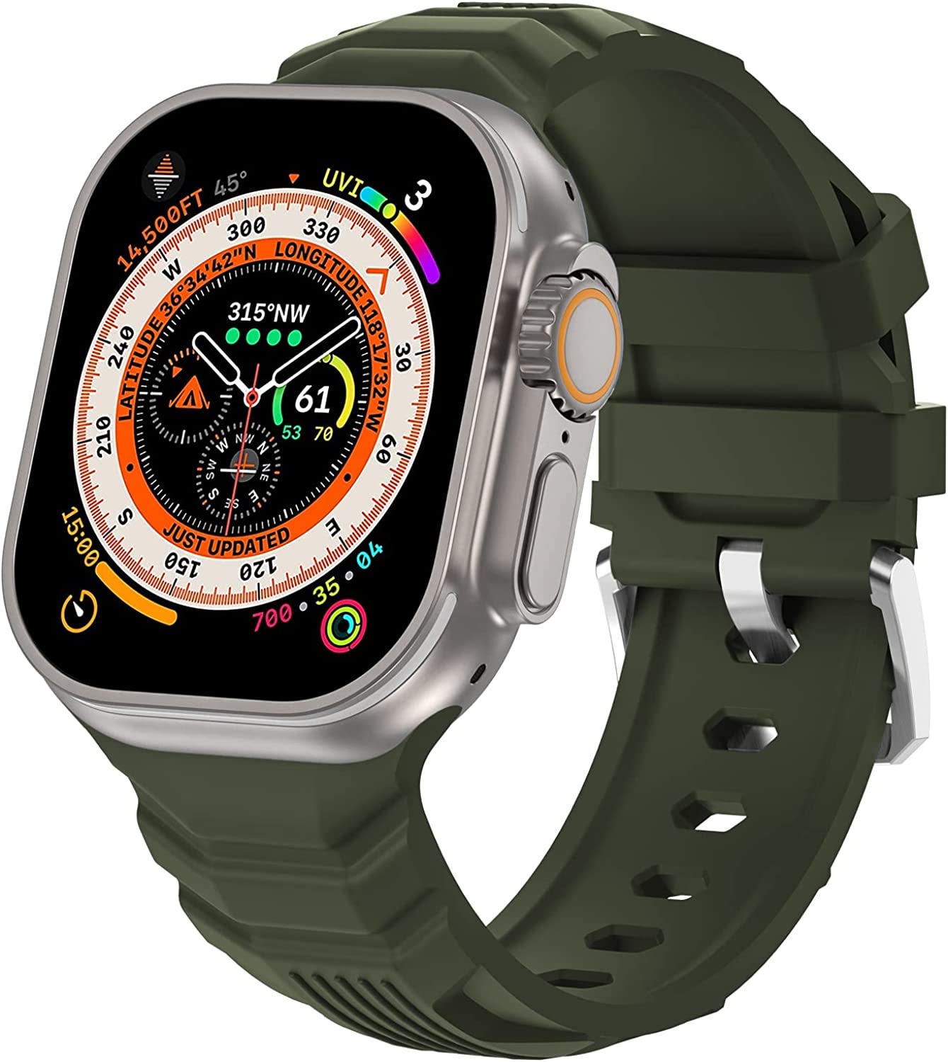 Bandiction Sport Band Compatible with Apple Watch Ultra Band 49Mm 45Mm 44Mm 42Mm, Soft Silicone Replacement Strap for Iwatch Series 8/7/6/5/4/3/2/1/Se/Ultra, Designed for Men  Bandiction Olive Green 42mm/44mm/45mm/49mm 