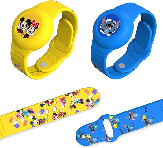 [2Pack] Airtag Kids Bracelet, Cartoon Wristband Adjustable Hidden Watch Band Air Tag Holder for Apple Air Tag, Cute Soft Silicone Anti-Lost Waterproof Case (Blue+Yellow)  ZOICIP   