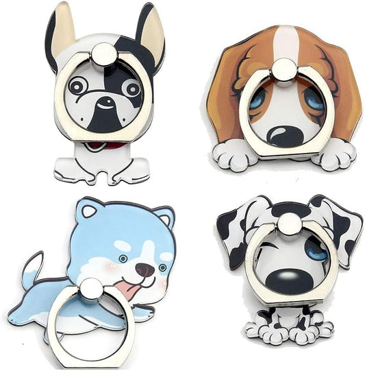 4-Pcs Phone Ring Holder Stand, Cute Animal Dogs Cats Butterfly Ring Stand 360 Rotation Finger Ring Grip Kickstand for Cellphones and Tablets (Dogs Ring)  Mixtecc   