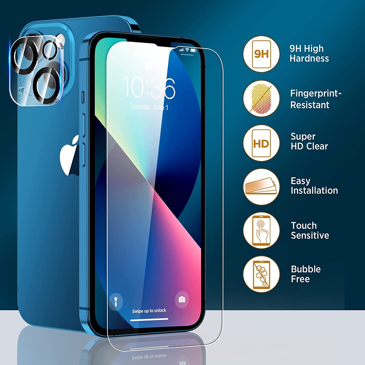 Invoibler 3 Pack Screen Protector Compatible with Iphone 13 + 3 Pack Camera Lens Protector, Iphone 13 Screen Protector Tempered Glass, 6.1 Inch [HD Clear] [Bubble Free] [Not for Iphone 13 Pro]  Invoibler   