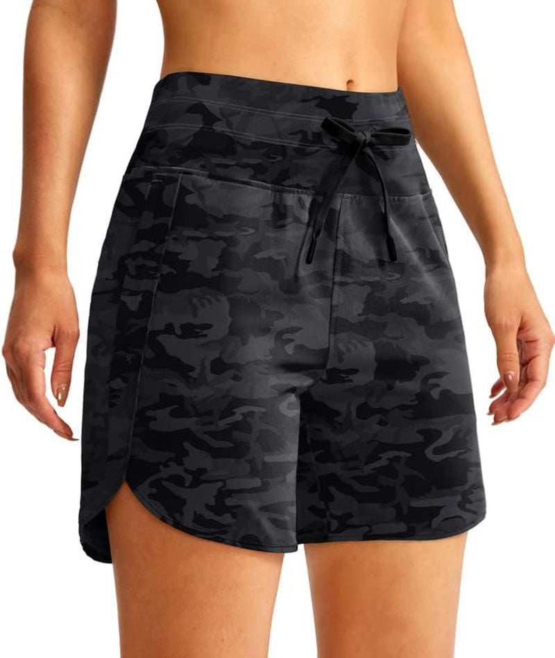 YYV Women'S 5" Running Athletic Shorts High Waisted Lightweight Workout Shorts for Women with Zipper Pockets  YYV Grey Camo Large 