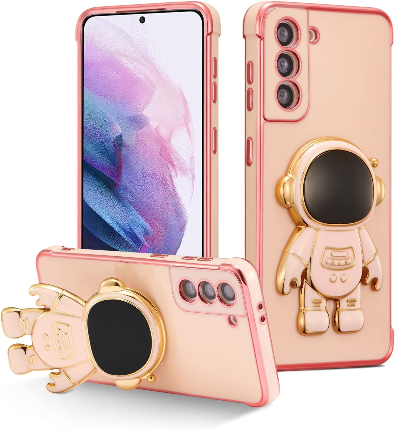 RALEAVO for Samsung Galaxy S21 plus Case Cute 6D Astronaut Case with Stand Function Luxury Plating Case Cover Slim Fit Soft TPU Shockproof Bumper Protective Electroplated Case for Girls Boys,Blue  RALEAVO Pink  