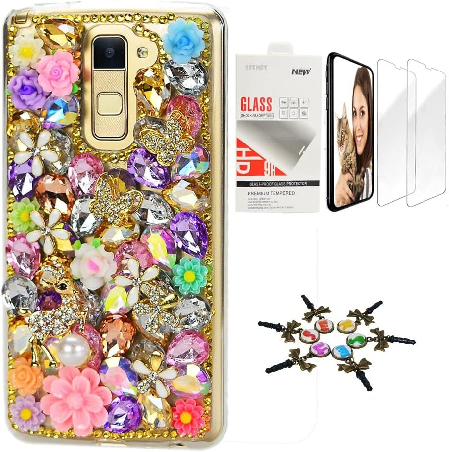STENES Bling Case Compatible with LG V40 Thinq - Stylish - 3D Handmade [Sparkle Series] Luxury Peacock Flowers Design Cover with Screen Protector [2 Pack] - Red  STENES Deer Butterfly Rose Flowers Floral / Colorful Design For Lg G6 / Lg G6 Plus 