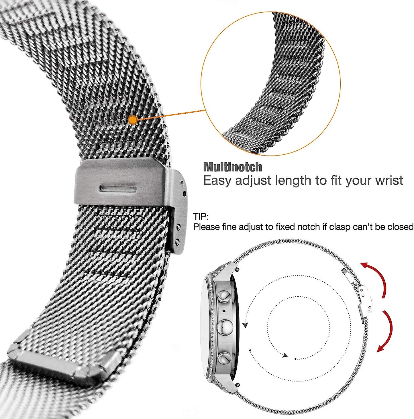 For Garmin Venu Sq/Venu 2 Plus/Vivoactive 3 Watch Band, 20Mm Quick Release Metal Mesh Stainless Steel Wristband Strap for Garmin Venu/Venu Sq Music, Vivomove 3 (Silver)  PONATTENO   