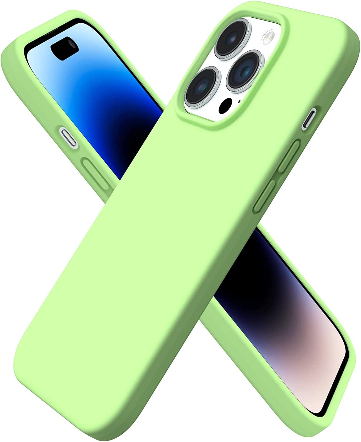 ORNARTO Compatible with Iphone 14 Pro Case 6.1, Slim Liquid Silicone 3 Layers Full Covered Soft Gel Rubber Phone Case Protective Cover with Microfiber Lining 6.1 Inch-Pastel Lilac  ORNARTO Light Green  
