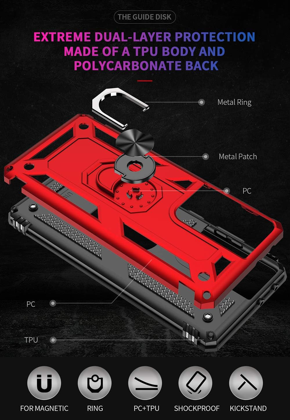 Military Grade Drop Impact for Samsung Galaxy S21 Ultra Case Galaxy S21 Ultra 5G Case 360 Metal Rotating Ring Kickstand Holder Armor Heavy Duty Shockproof Case for Galaxy S21 Ultra Phone Case (Red)  Dionsibei   