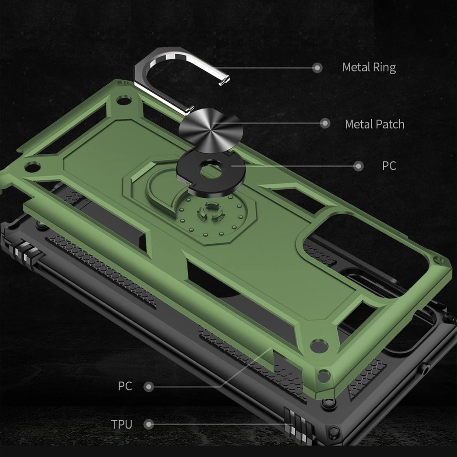 Meifei Galaxy Note 20 Case, Samsung Galaxy Note 20 Case, Military Grade 360 Degree Rotating Metal Ring Holder Kickstand Protective Phone Cover Case for Samsung Galaxy Note 20 5G, Green  Meifei   