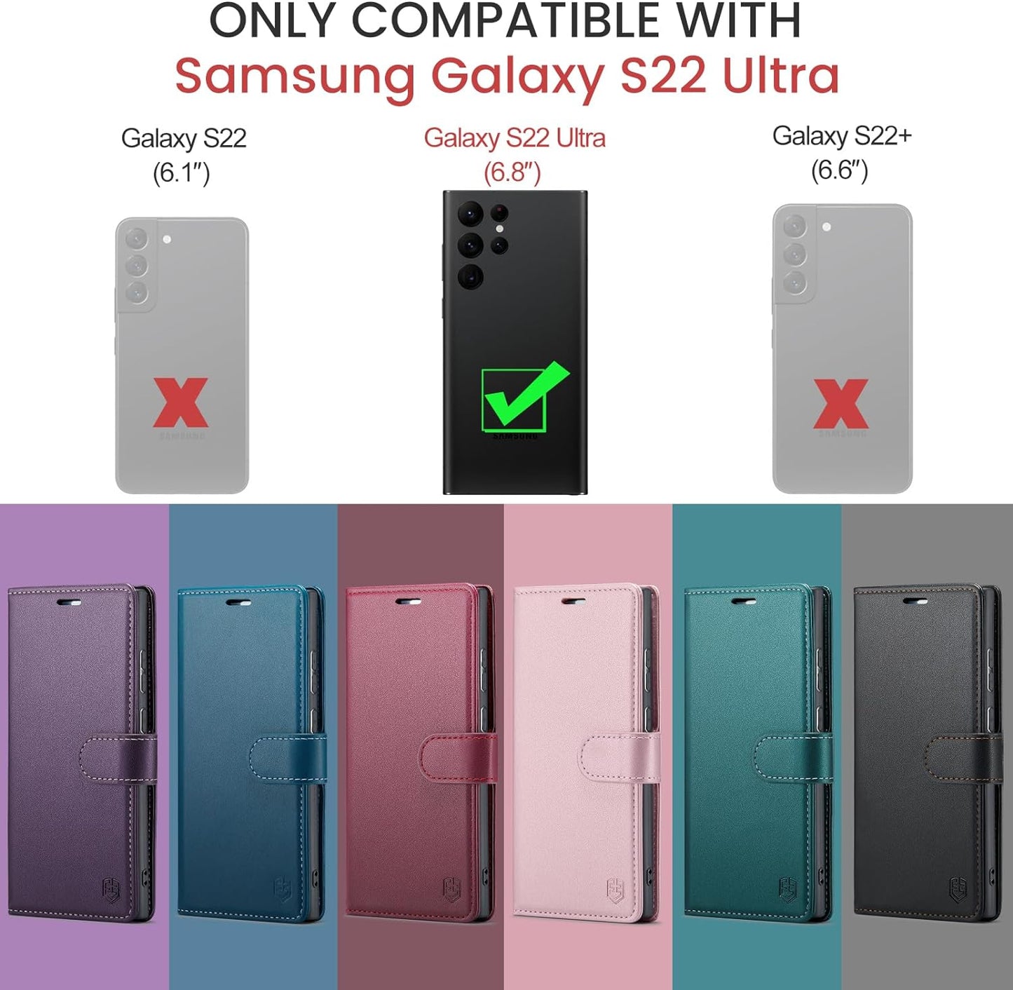 FLIPALM for Samsung Galaxy S22 Ultra Wallet Case with RFID Blocking Credit Card Holder, PU Leather Flip Kickstand Protective Shockproof Cover Women Men for Samsung S22 Ultra Phone Case(Blue-Green)  FLIPALM   