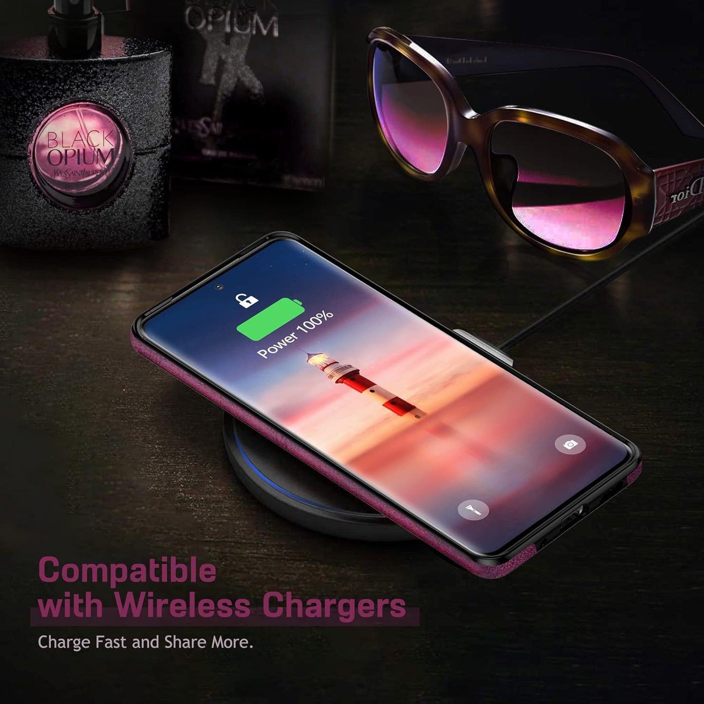 LOHASIC for Galaxy S22+ 5G Case, Luxury Elegant PU Leather Flexible Bumper Rugged Non-Slip Grip Shockproof Full Body Protective Cover Women Cases for Samsung Galaxy S22+ plus 6.6 Inch (2022) - Magenta  LOHASIC   