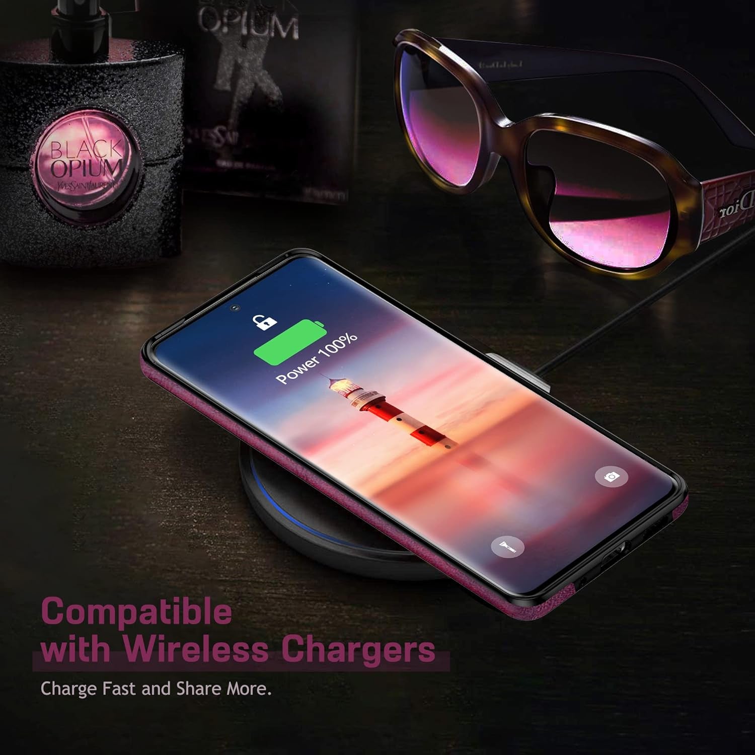 LOHASIC for Galaxy S22+ 5G Case, Luxury Elegant PU Leather Flexible Bumper Rugged Non-Slip Grip Shockproof Full Body Protective Cover Women Cases for Samsung Galaxy S22+ plus 6.6 Inch (2022) - Magenta  LOHASIC   